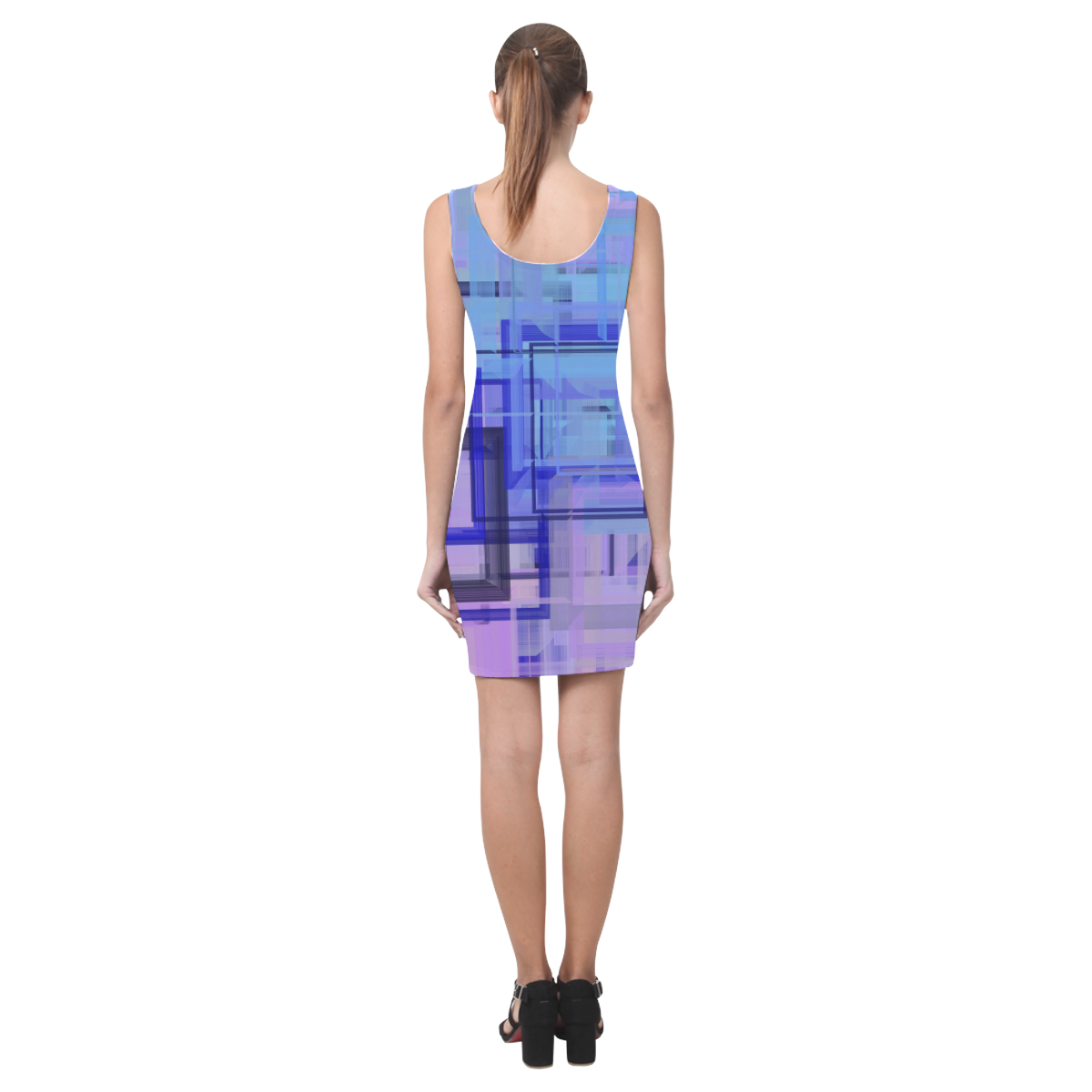 Pink and Blue Architectural Geometric Medea Vest Dress (Model D06)