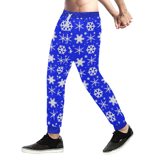 Snowflakes Dark Blue Men's All Over Print Sweatpants (Model L11)