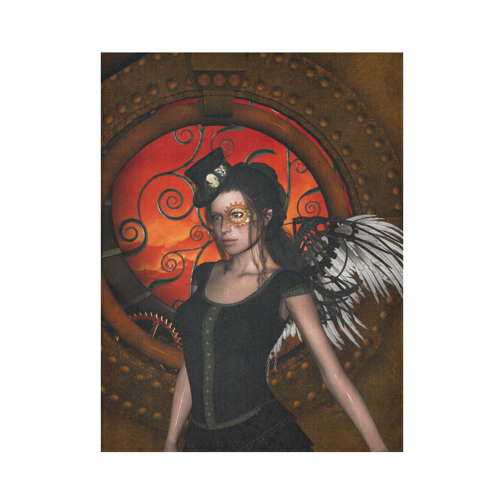Steampunk lady with steampunk wings Cotton Linen Wall Tapestry 60"x 80"