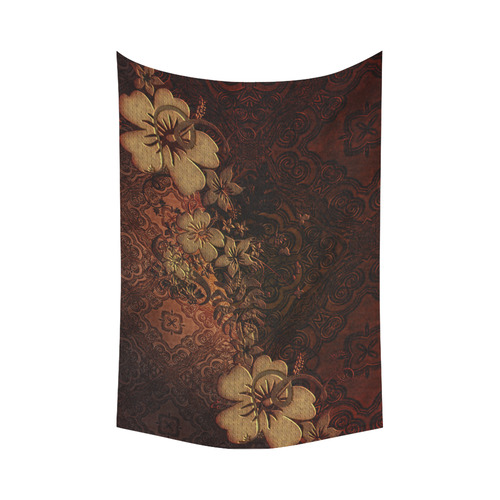 Floral design, vintage Cotton Linen Wall Tapestry 90"x 60"
