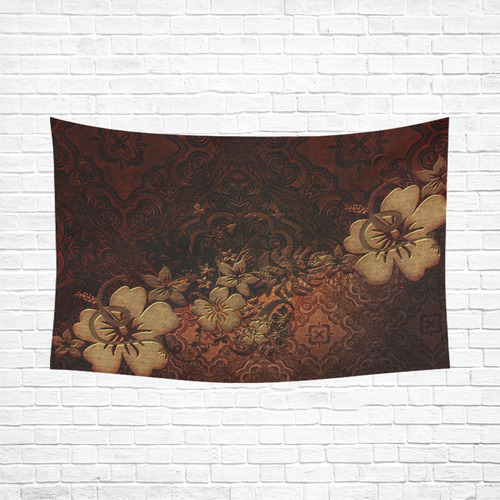 Floral design, vintage Cotton Linen Wall Tapestry 90"x 60"