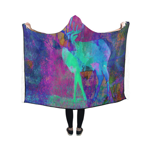 Neon Deer by Martina Webster Hooded Blanket 50''x40''