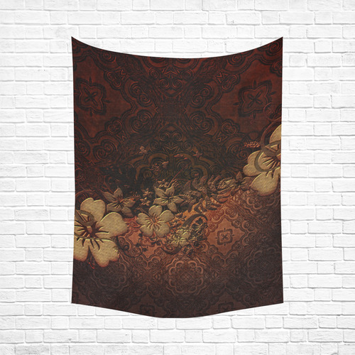 Floral design, vintage Cotton Linen Wall Tapestry 60"x 80"