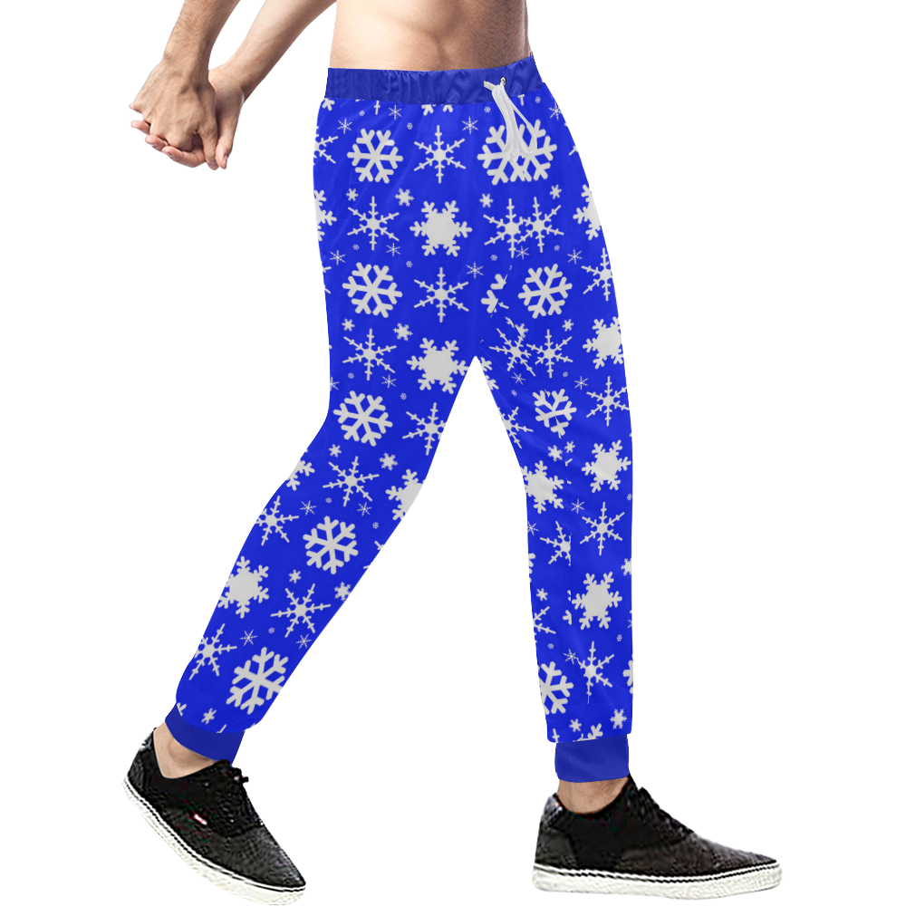 Snowflakes Dark Blue Men's All Over Print Sweatpants (Model L11)