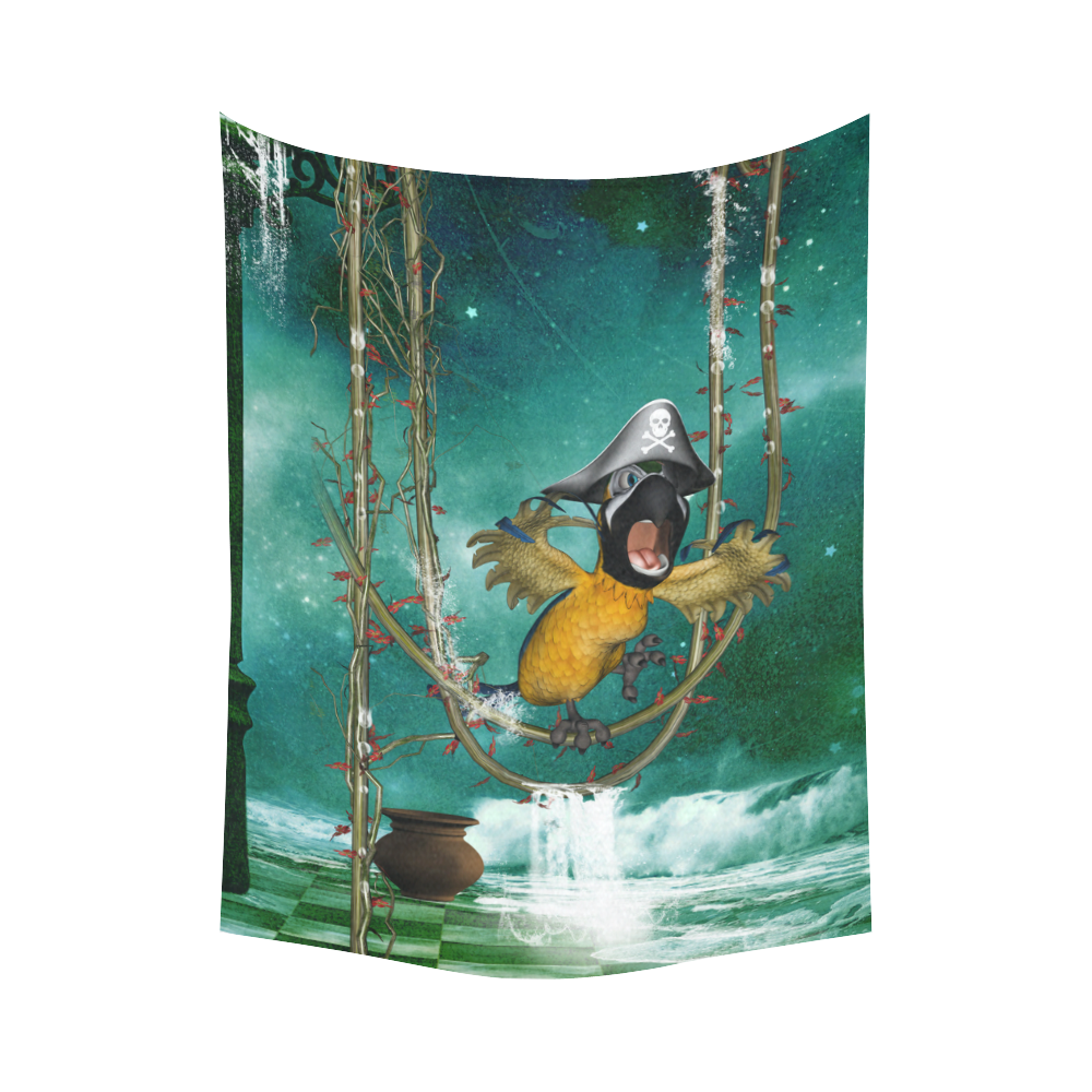 Funny pirate parrot Cotton Linen Wall Tapestry 60"x 80"