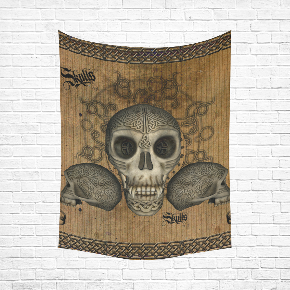 Awesome skull with celtic knot Cotton Linen Wall Tapestry 60"x 80"