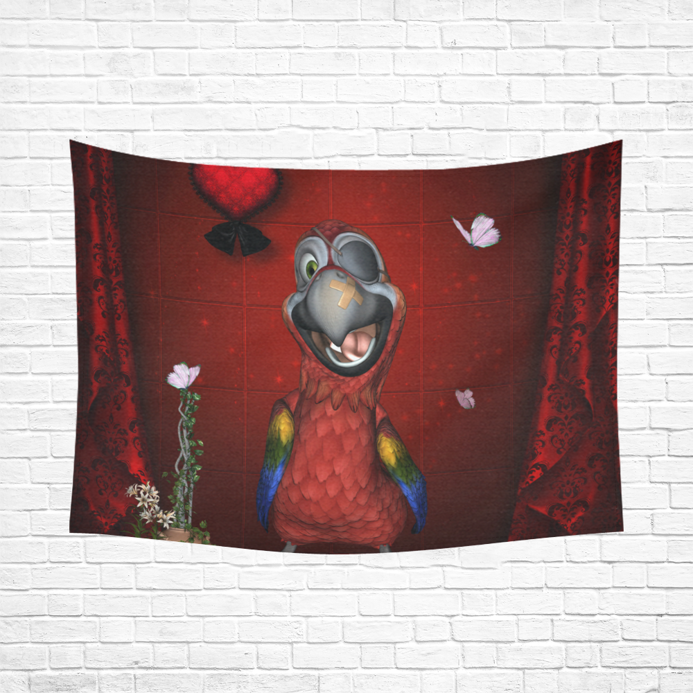 Funny, cute parrot Cotton Linen Wall Tapestry 80"x 60"