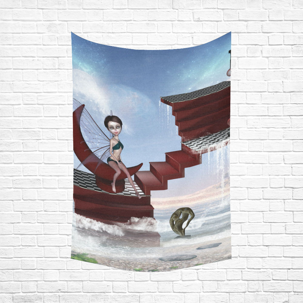 Cute fairy sitting on the moon Cotton Linen Wall Tapestry 60"x 90"