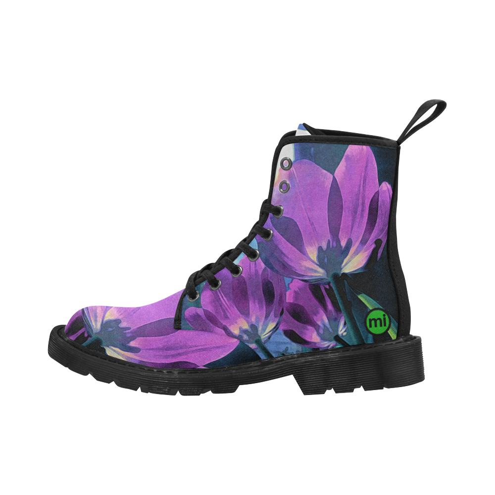 Sunny Lilac Tulips. Inspired by the Magic Island of Gotland. Martin Boots for Women (Black) (Model 1203H)