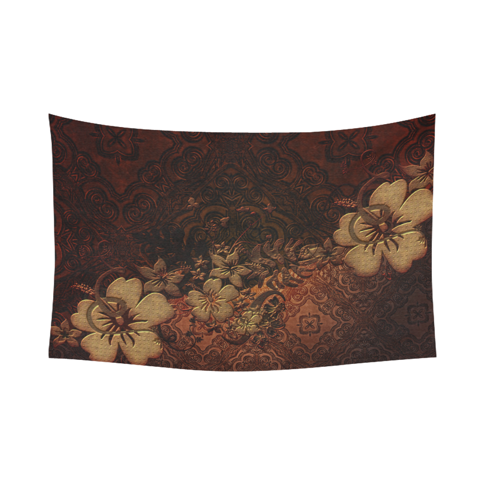 Floral design, vintage Cotton Linen Wall Tapestry 90"x 60"