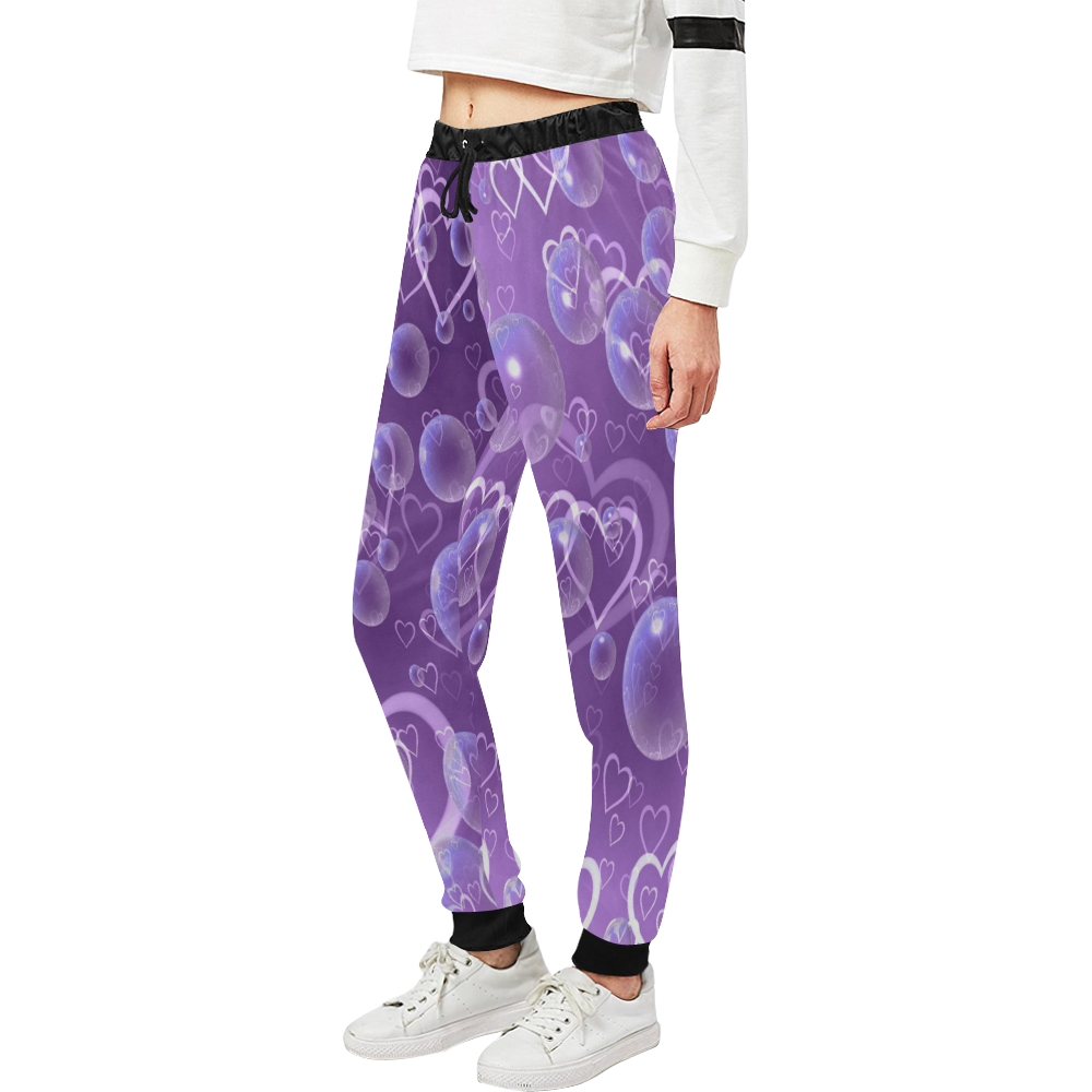 Purple Hearts And Bubbles Unisex All Over Print Sweatpants (Model L11)