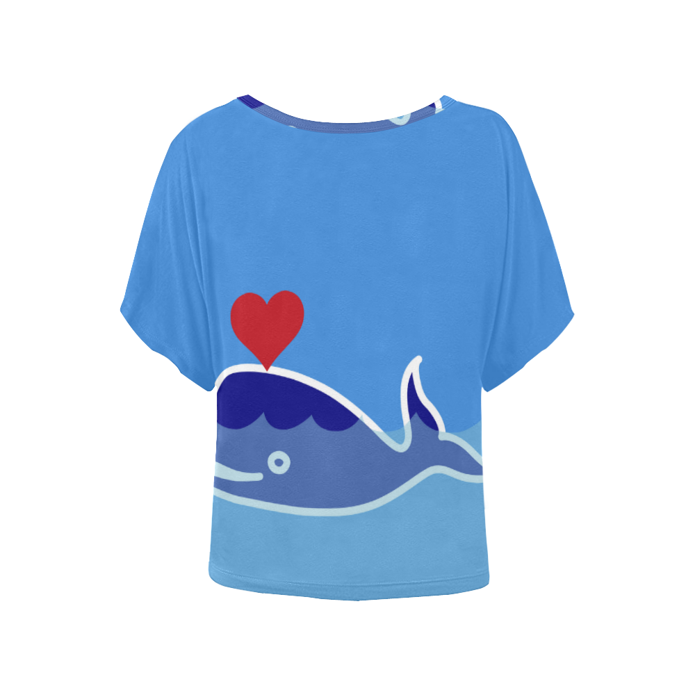 T-shirt Blue Whale Red Heart by Tell 3 People Women's Batwing-Sleeved Blouse T shirt (Model T44)