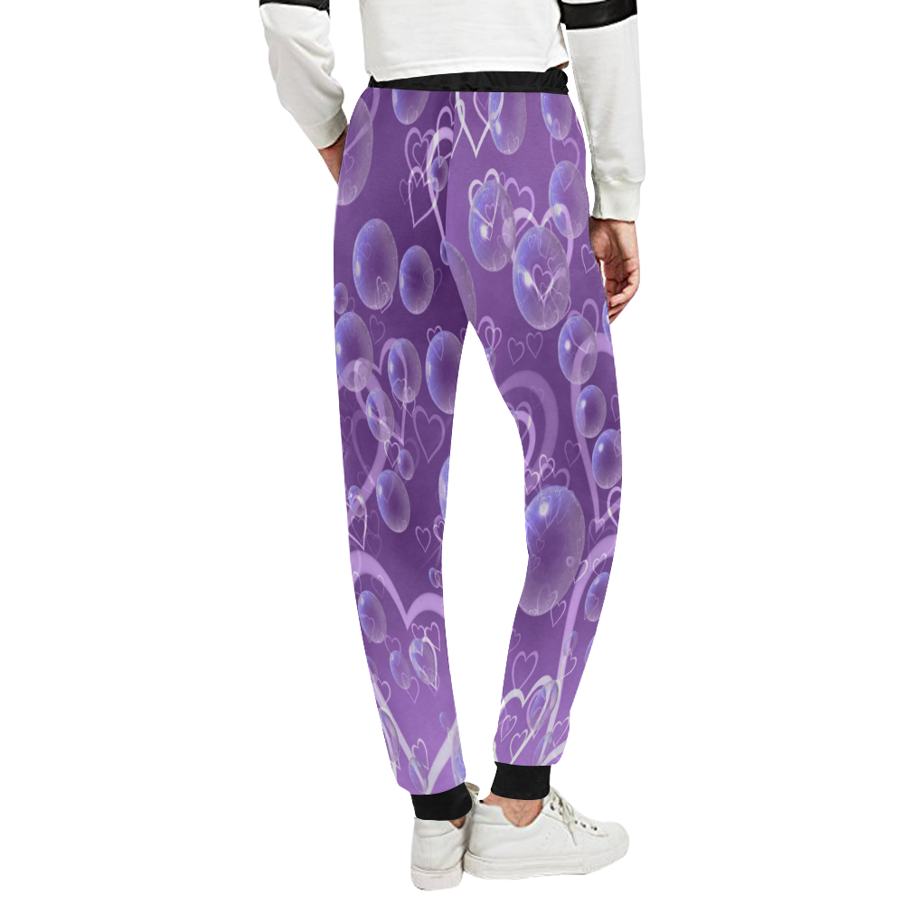 Purple Hearts And Bubbles Unisex All Over Print Sweatpants (Model L11)