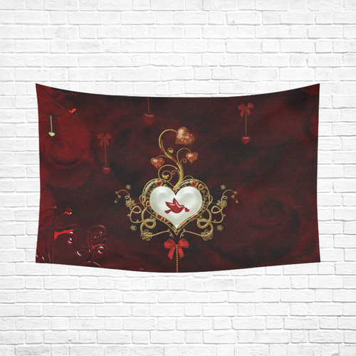 Wonderful heart with dove Cotton Linen Wall Tapestry 90"x 60"
