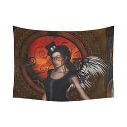 Steampunk lady with steampunk wings Cotton Linen Wall Tapestry 80"x 60"