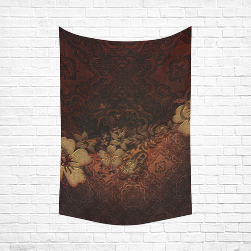 Floral design, vintage Cotton Linen Wall Tapestry 60"x 90"