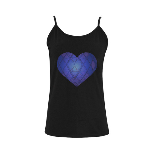 Blue heart blk Women's Spaghetti Top (USA Size) (Model T34)