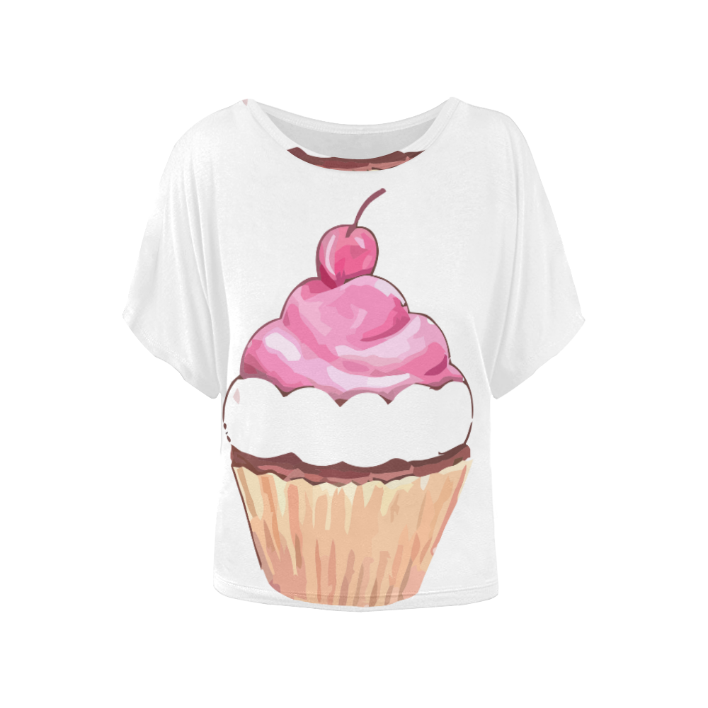 T-shirt Pink Cupcake by Tell 3 People Women's Batwing-Sleeved Blouse T shirt (Model T44)