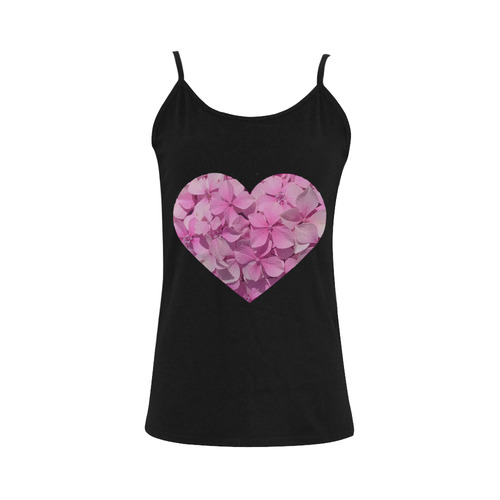 Petal heart blk Women's Spaghetti Top (USA Size) (Model T34)