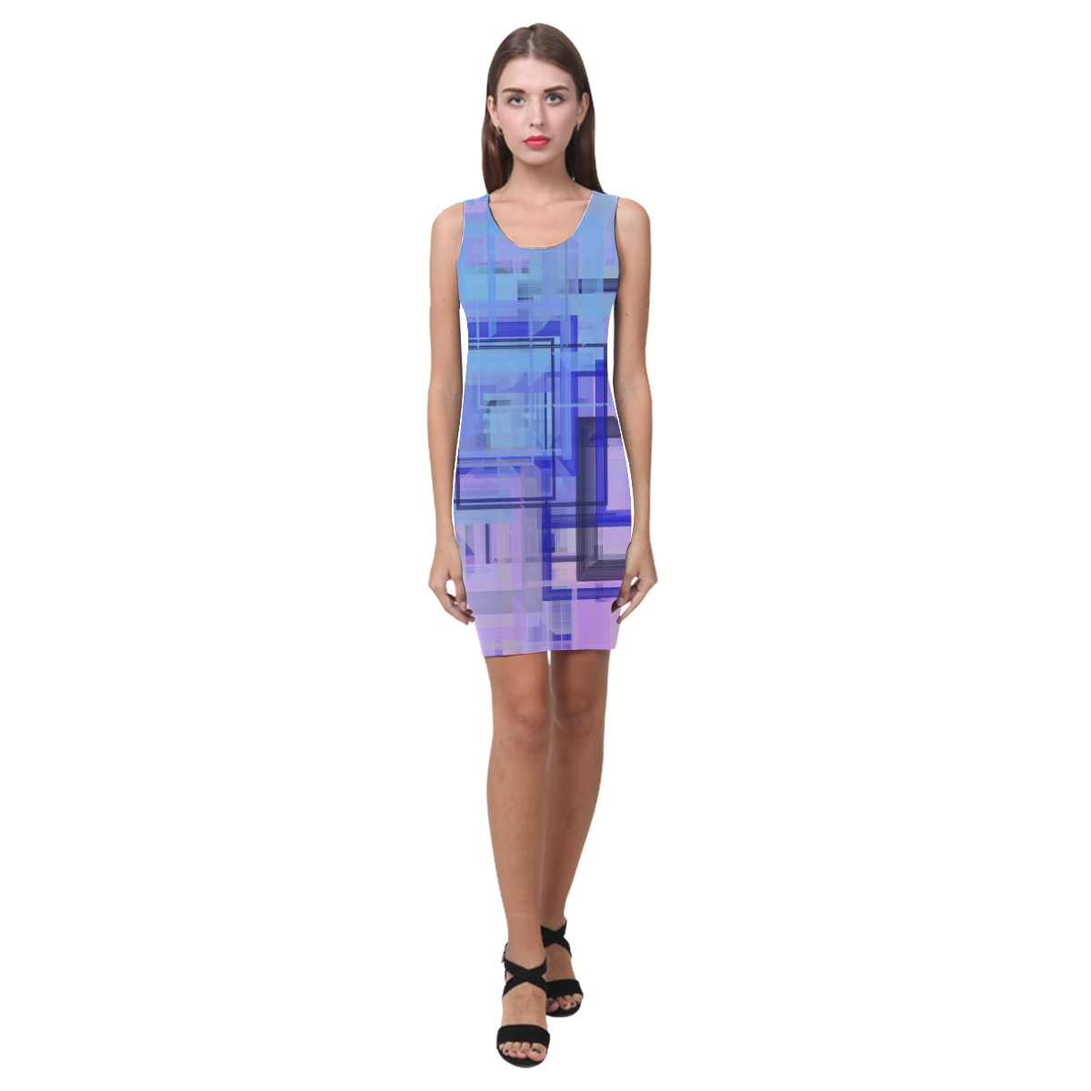 Pink and Blue Architectural Geometric Medea Vest Dress (Model D06)