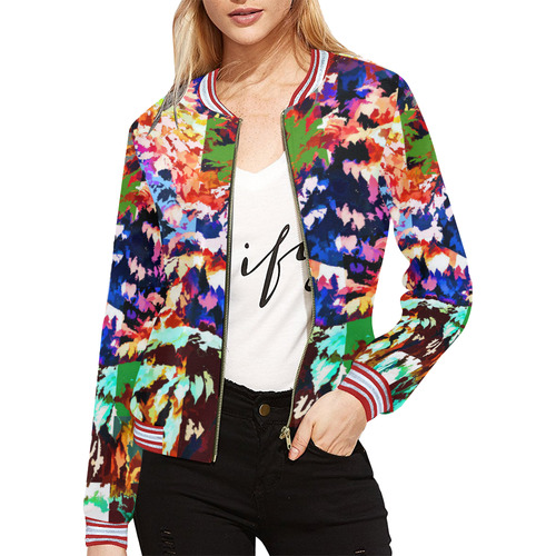 Foliage Patchwork #7 All Over Print Bomber Jacket for Women (Model H21)