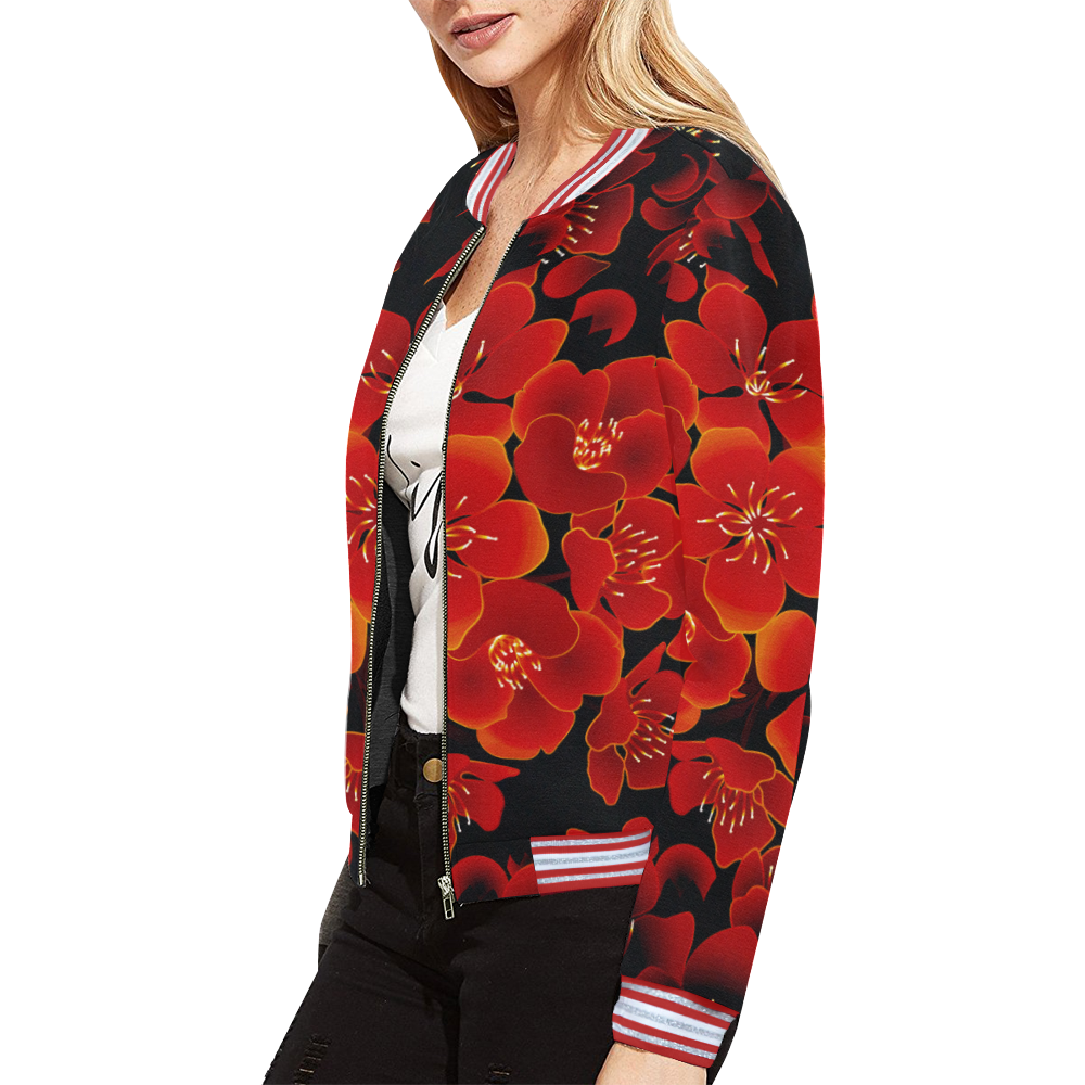 Wonderful flowers, charry blossom All Over Print Bomber Jacket for Women (Model H21)