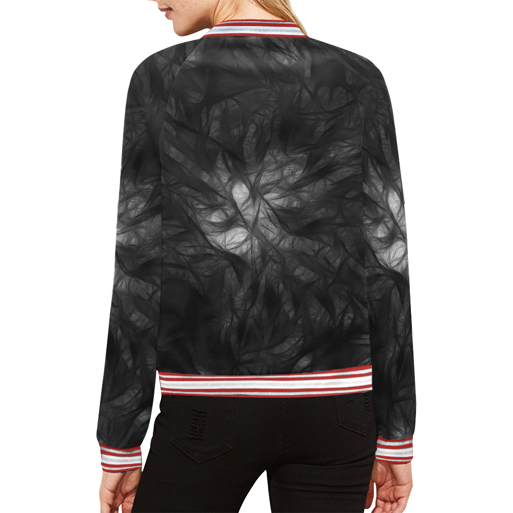 Cotton  Light (Black) All Over Print Bomber Jacket for Women (Model H21)