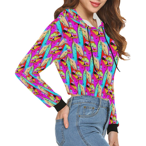 Peace Popart by Nico Bielow All Over Print Crop Hoodie for Women (Model H22)
