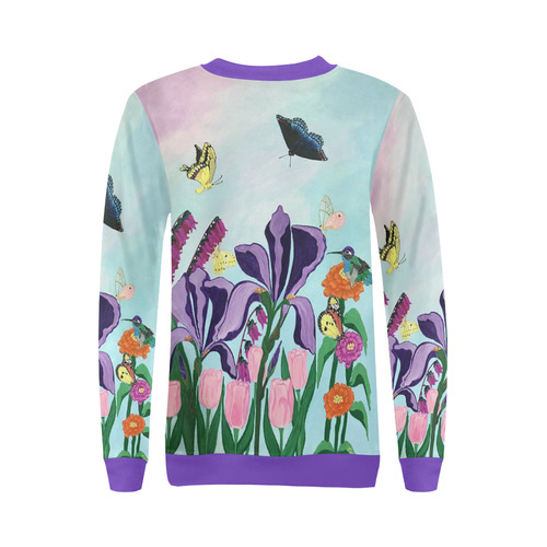 Garden of Heavenly Delights Women's Purple Trim Sweatshirt All Over Print Crewneck Sweatshirt for Women (Model H18)