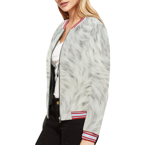 White Fur All Over Print Bomber Jacket for Women (Model H21)