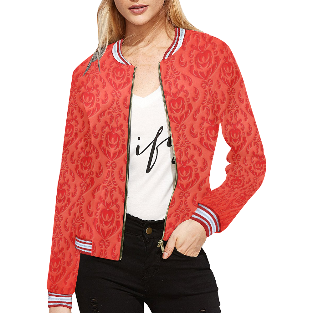 Red Royal Popart by Nico Bielow All Over Print Bomber Jacket for Women (Model H21)