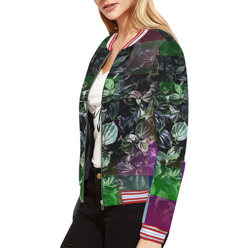 Foliage Patchwork #13 All Over Print Bomber Jacket for Women (Model H21)