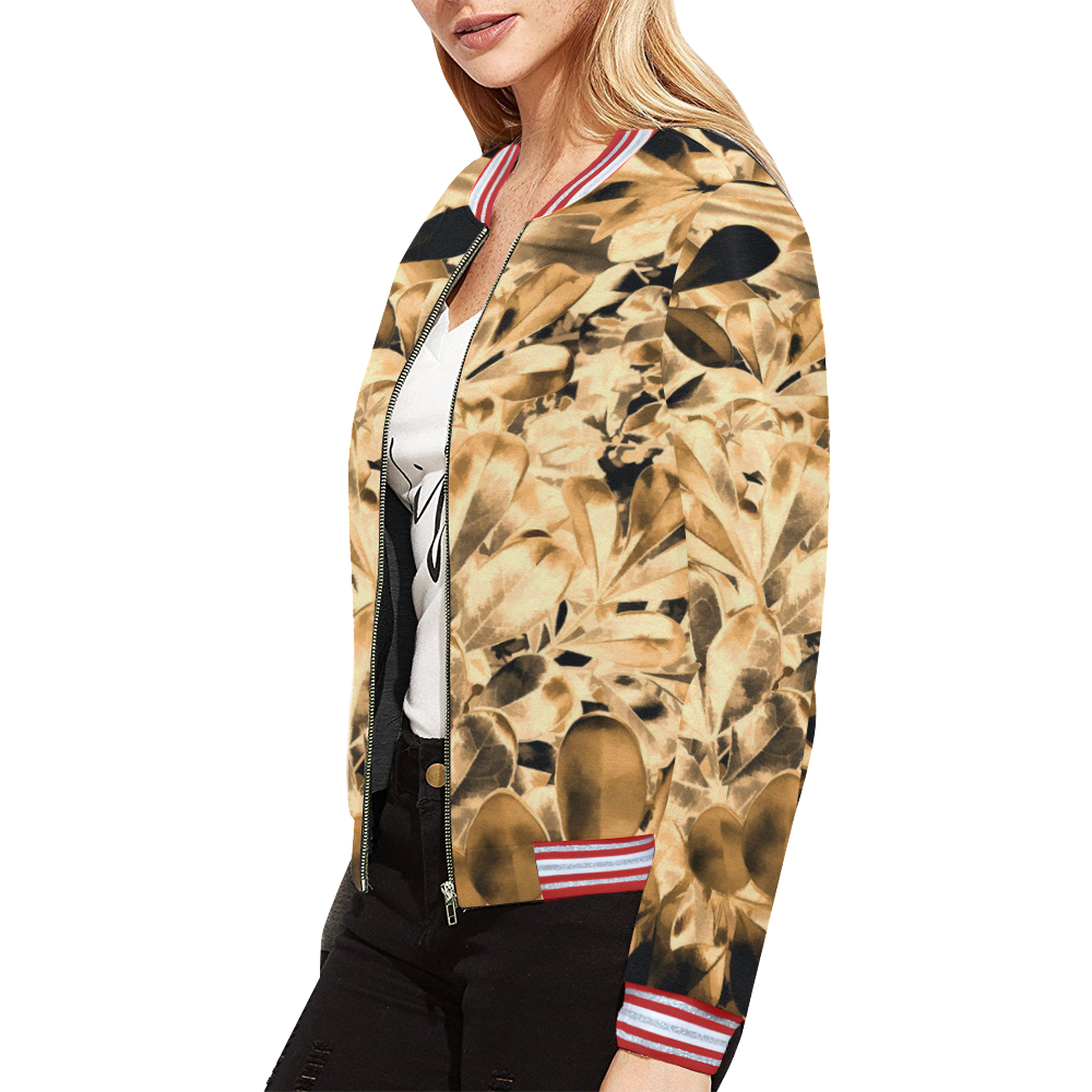 Foliage #2 Gold All Over Print Bomber Jacket for Women (Model H21)