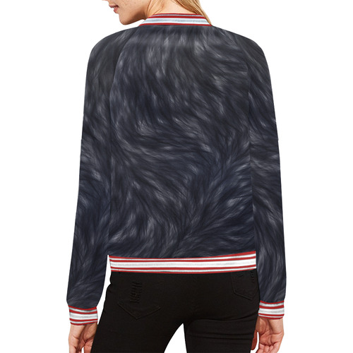 Black Fur All Over Print Bomber Jacket for Women (Model H21)