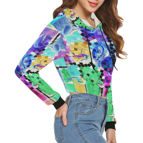 Mosaic Popart by Nico Bielow All Over Print Crop Hoodie for Women (Model H22)