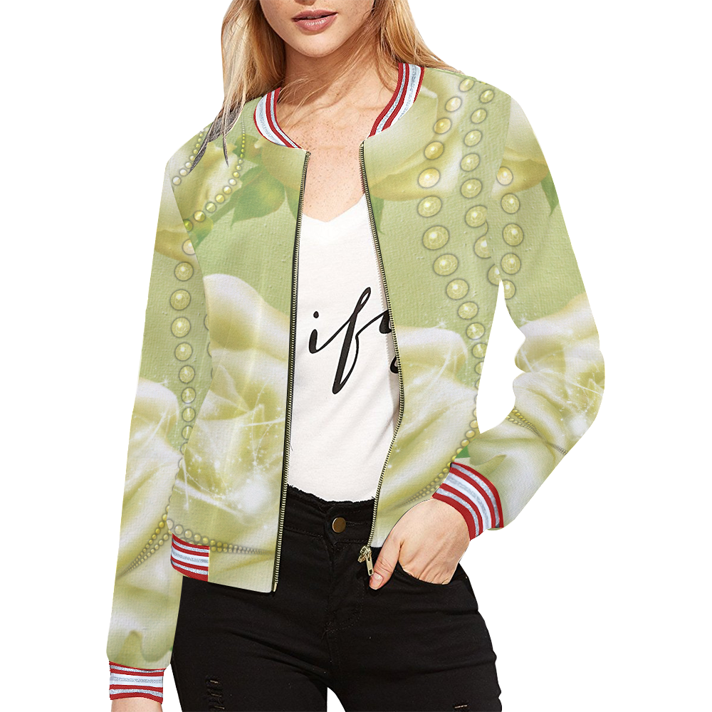 Beautiful soft green roses All Over Print Bomber Jacket for Women (Model H21)