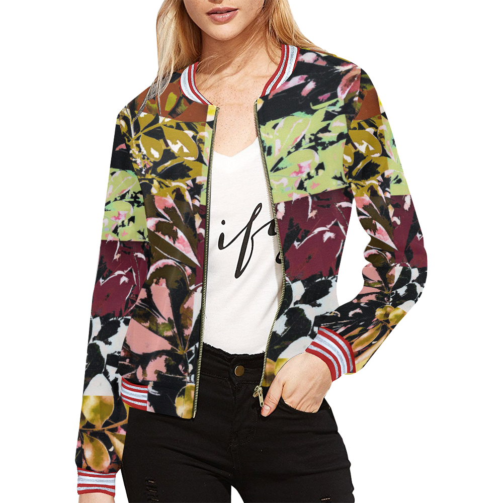 Foliage Patchwork #6 All Over Print Bomber Jacket for Women (Model H21)