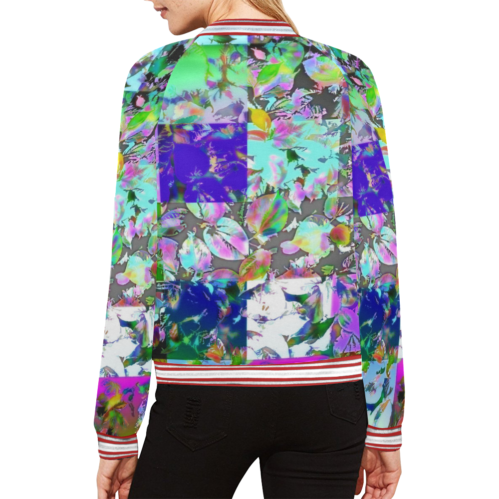 Foliage Patchwork #12 All Over Print Bomber Jacket for Women (Model H21)