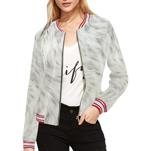 White Fur All Over Print Bomber Jacket for Women (Model H21)