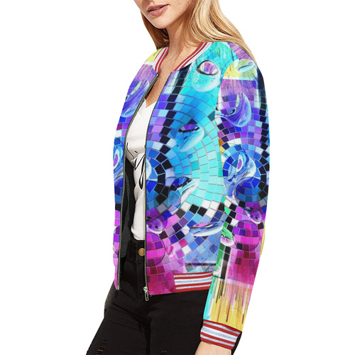 Mosaic Popart by Nico Bielow All Over Print Bomber Jacket for Women (Model H21)