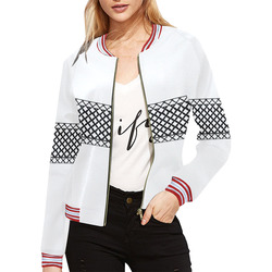 MIddi Black & White All Over Print Bomber Jacket for Women (Model H21)