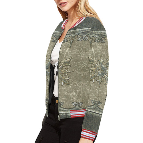 Elegant design with cross All Over Print Bomber Jacket for Women (Model H21)