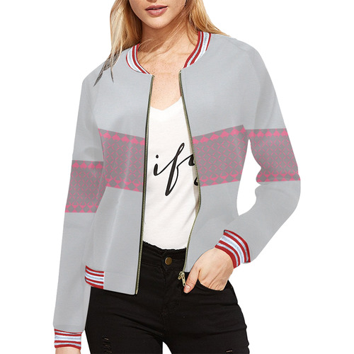 MIddi Grey All Over Print Bomber Jacket for Women (Model H21)