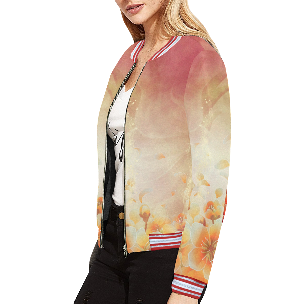 Flower power, soft colors All Over Print Bomber Jacket for Women (Model H21)