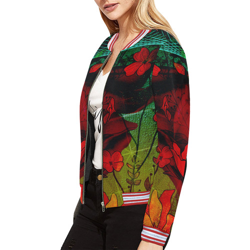 Flower power, roses All Over Print Bomber Jacket for Women (Model H21)