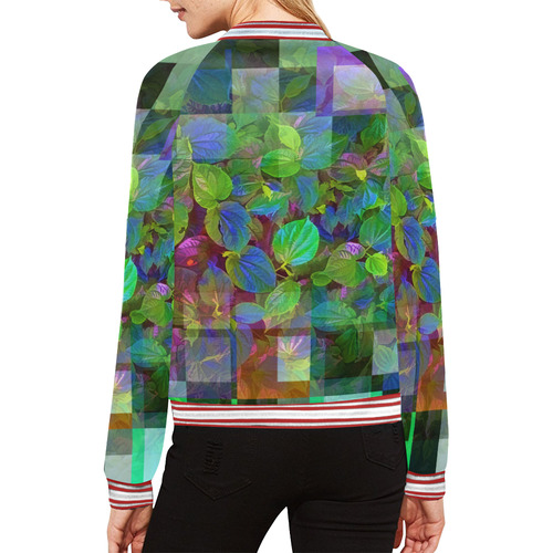 Foliage Patchwork #10 All Over Print Bomber Jacket for Women (Model H21)