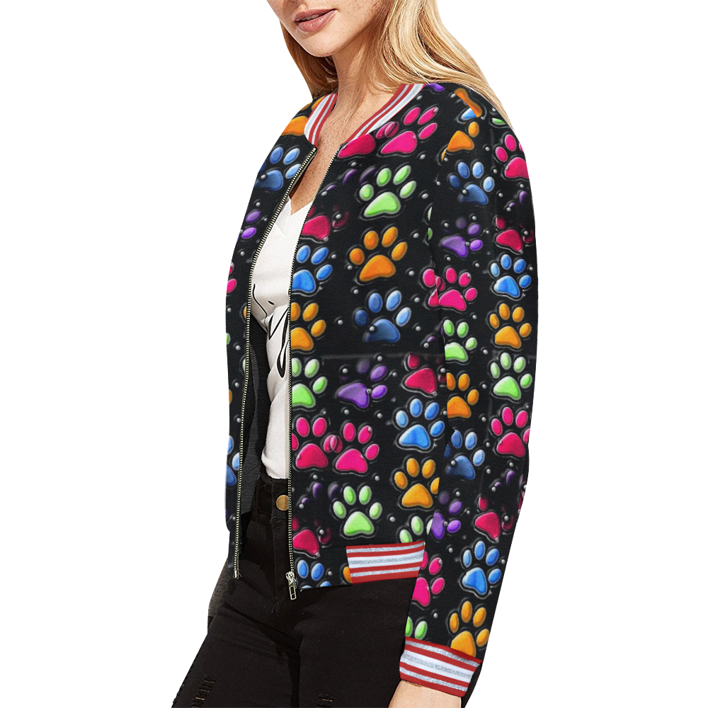 Paws Popart by Nico Bielow All Over Print Bomber Jacket for Women (Model H21)