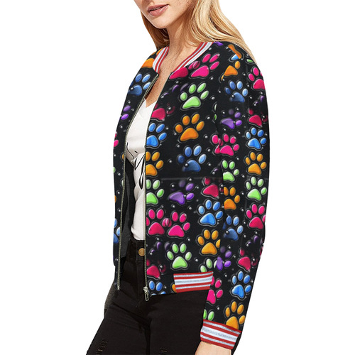 Paws Popart by Nico Bielow All Over Print Bomber Jacket for Women (Model H21)