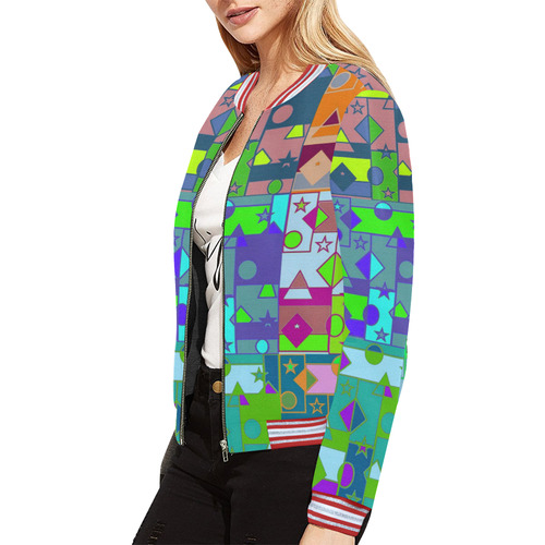 Geometrix by Artdream All Over Print Bomber Jacket for Women (Model H21)