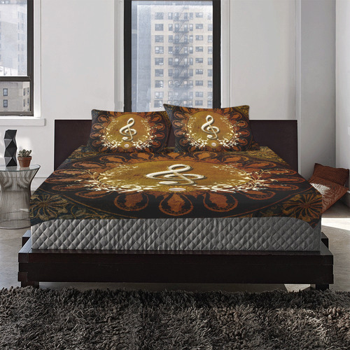 Music, decorative clef with floral elements 3-Piece Bedding Set